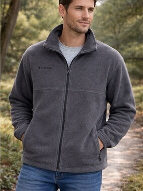 Columbia Charcoal Gray Full Zip Fleece Jacket Men’s Large Soft Lightweight